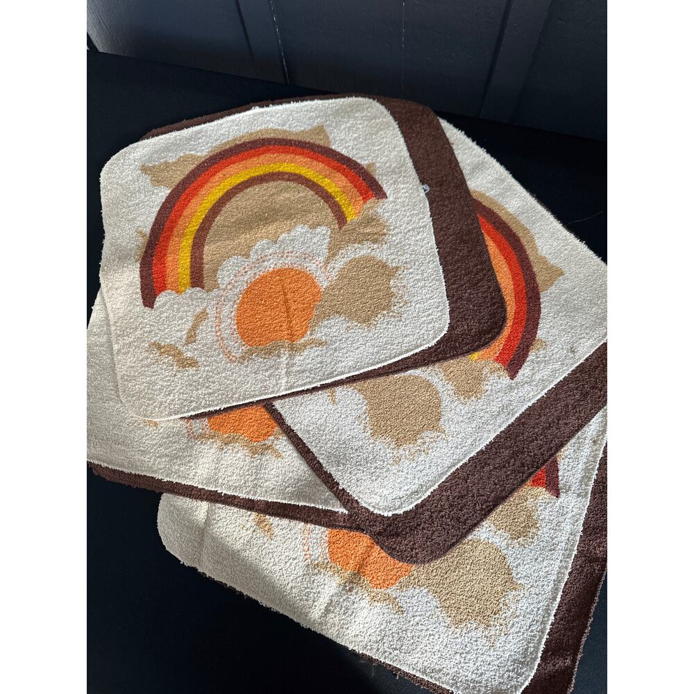 Vintage Cannon Retro Rainbow and Brown Hand towel Set of 8 Made in USA